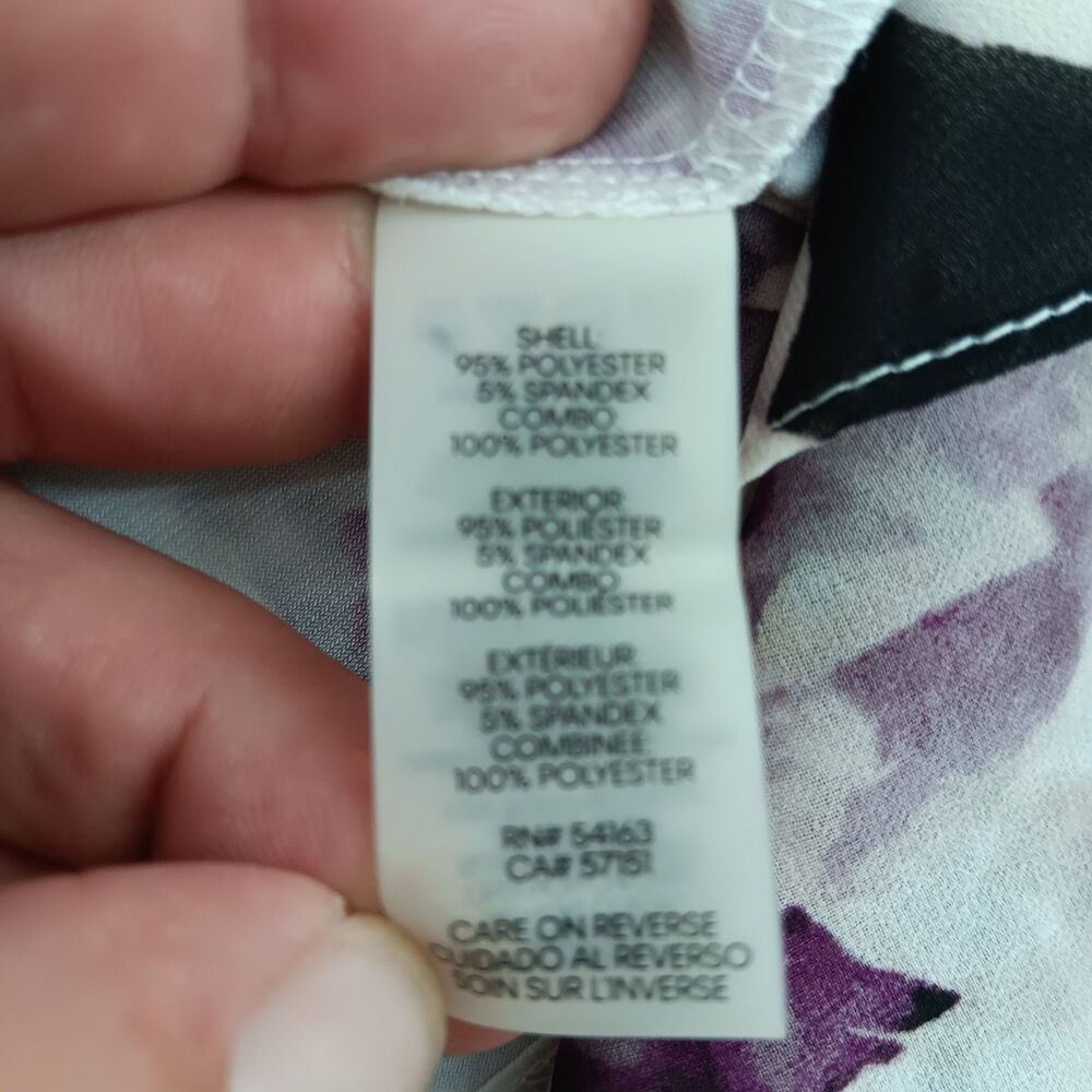 Calvin Klein Blouse Womens Large White Purple Floral Bell Sleeve Round Neck Top - Picture 6 of 6